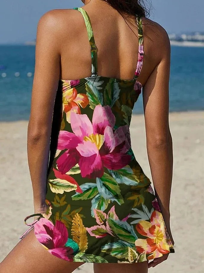 Fiesta – Tankini gráfico floral con pantalón corto, efecto vientre plano