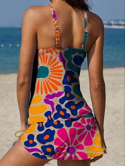 Fiesta – Tankini gráfico floral con pantalón corto, efecto vientre plano