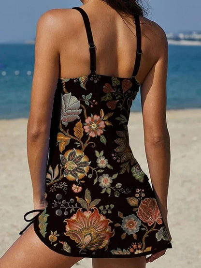 Fiesta – Tankini gráfico floral con pantalón corto, efecto vientre plano