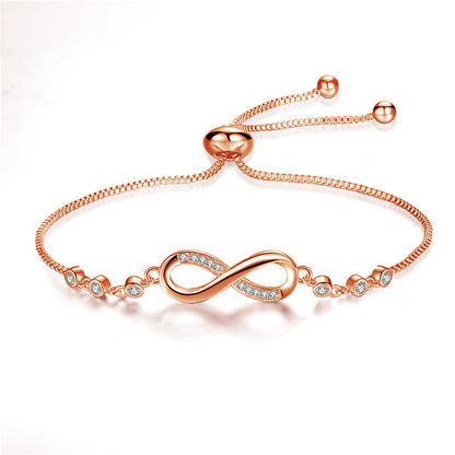 Pulsera ajustable chic en oro rosa con forma de infinito