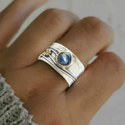 Anillo vintage de zafiro azul plateado