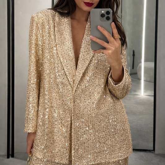Blazer Elegante de Lentejuelas para Mujer – Chaqueta Brillante de Fiesta y Eventos Especiales