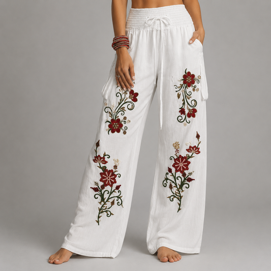 Pantalon décontracté taille haute à motifs floraux