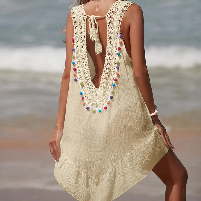 Vestido Crochet Escote V Espalda Descubierta