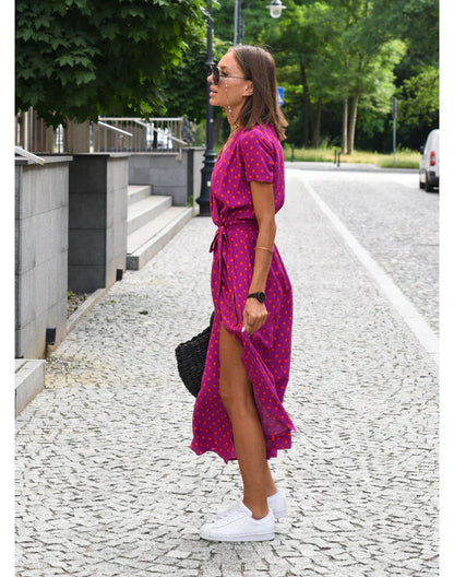 Robe midi fleurie rose