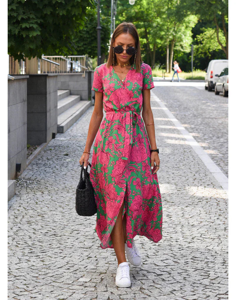 Robe midi fleurie rose