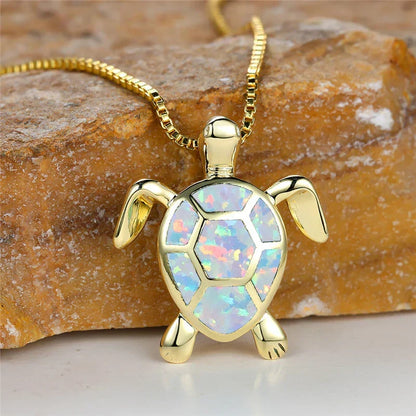 Collar con colgante de tortuga en ópalo de fuego verde vintage