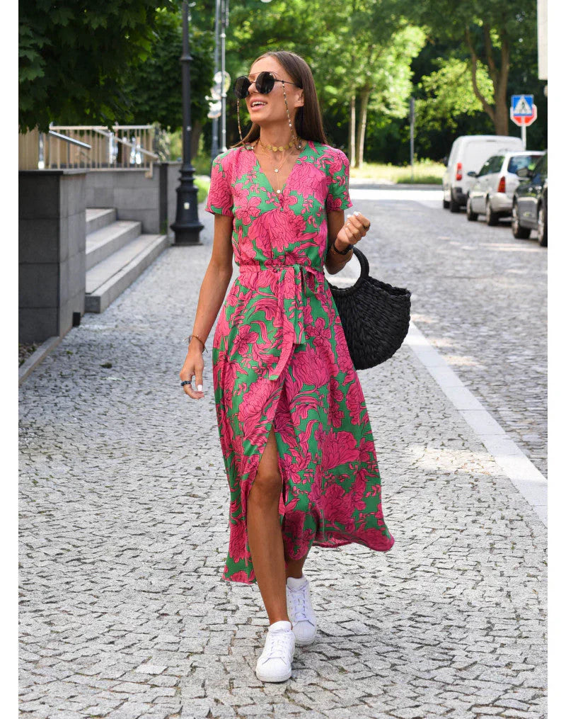 Robe midi fleurie rose