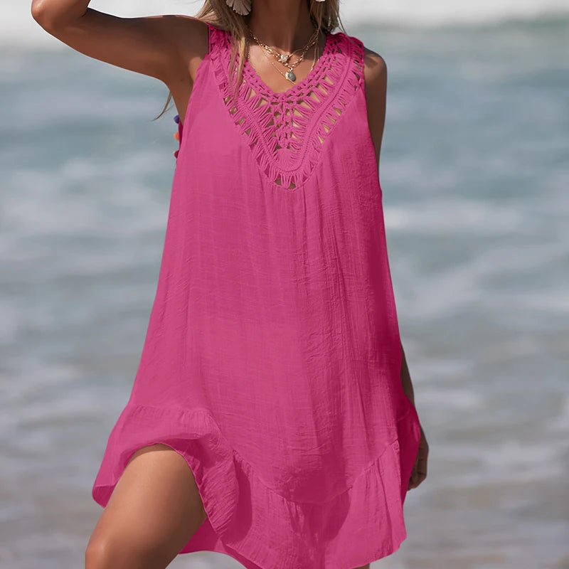 Vestido Crochet Escote V Espalda Descubierta