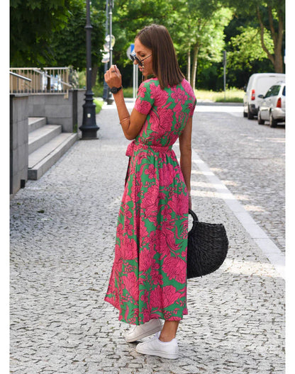 Robe midi fleurie rose