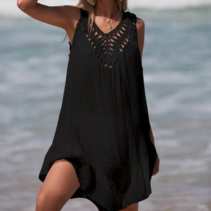 Vestido Crochet Escote V Espalda Descubierta