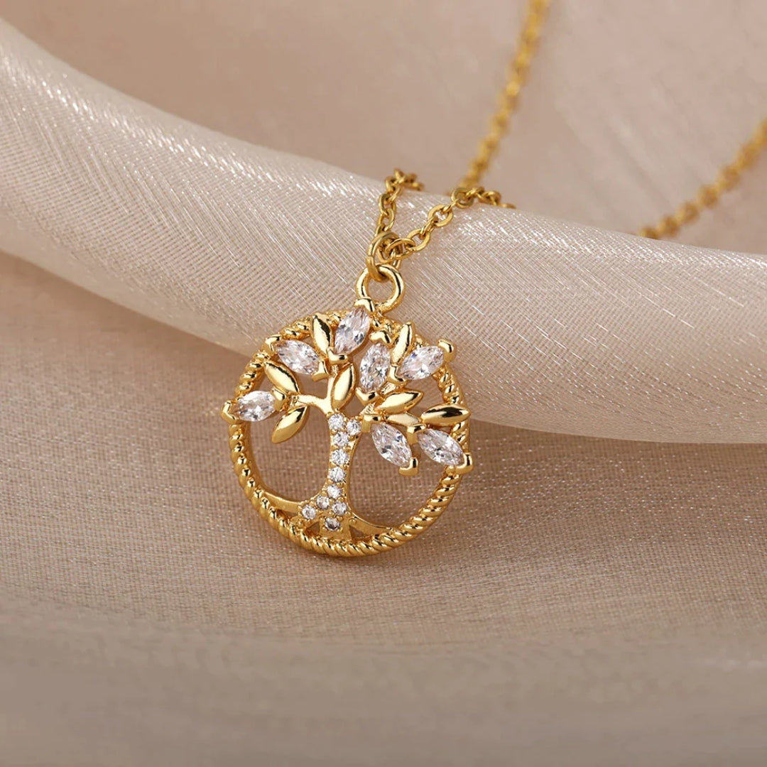 Collar con colgante Árbol de la Vida de oro con cristales