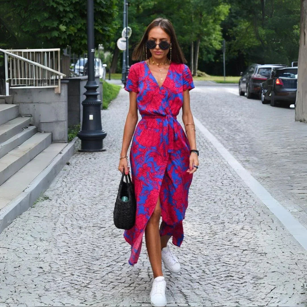 Robe midi fleurie rose