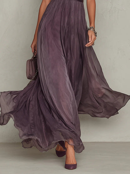 Flavia – Vestido Largo Morado con Escote Lágrima y Encaje