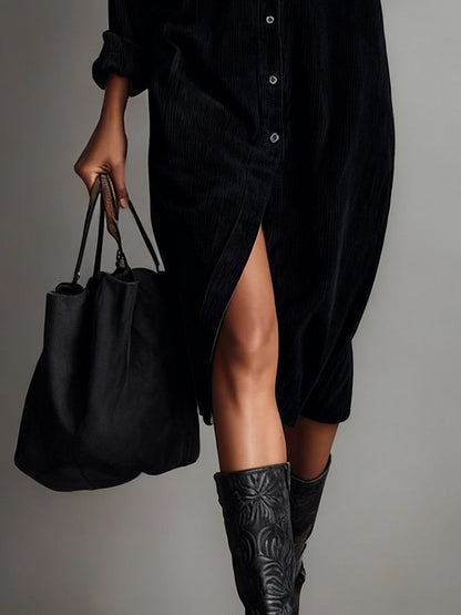 Robe midi ample en velours côtelé