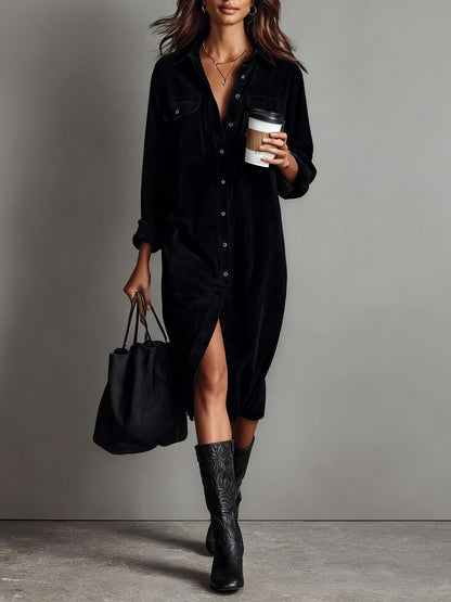 Robe midi ample en velours côtelé