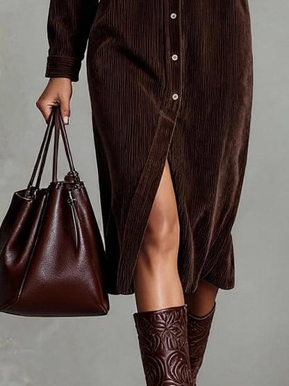 Robe midi ample en velours côtelé