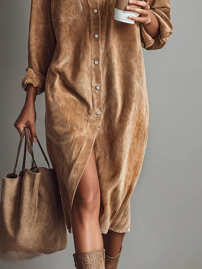 Robe midi ample en velours côtelé