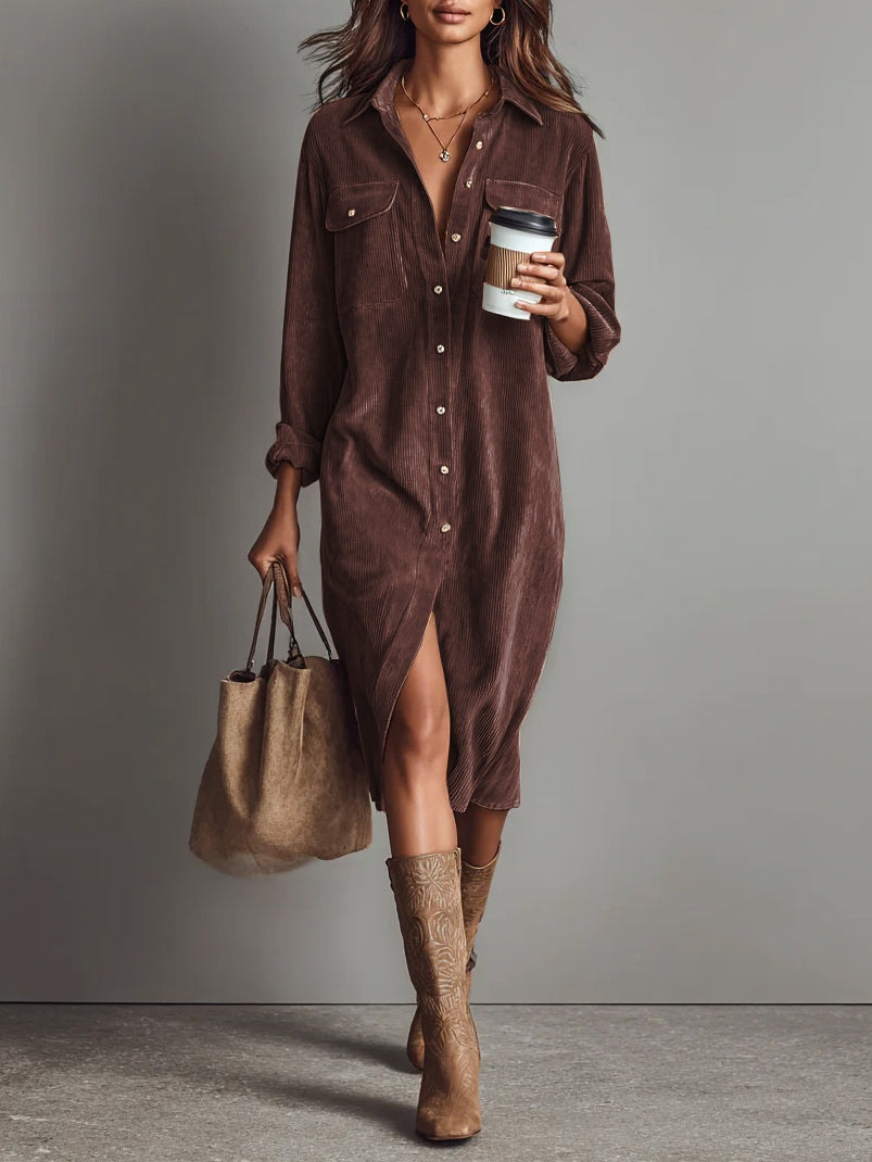 Robe midi ample en velours côtelé