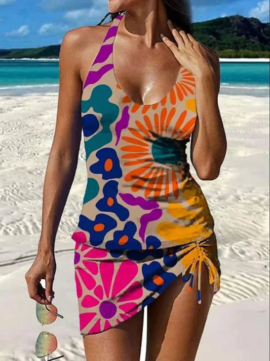 Fiesta – Tankini gráfico floral con pantalón corto, efecto vientre plano