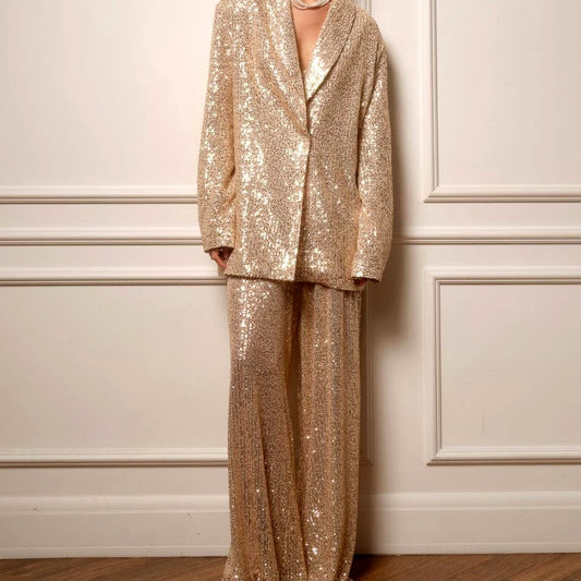 Conjunto Mujer Chaqueta y Pantalón con Lentejuelas Elegante para Fiesta y Eventos