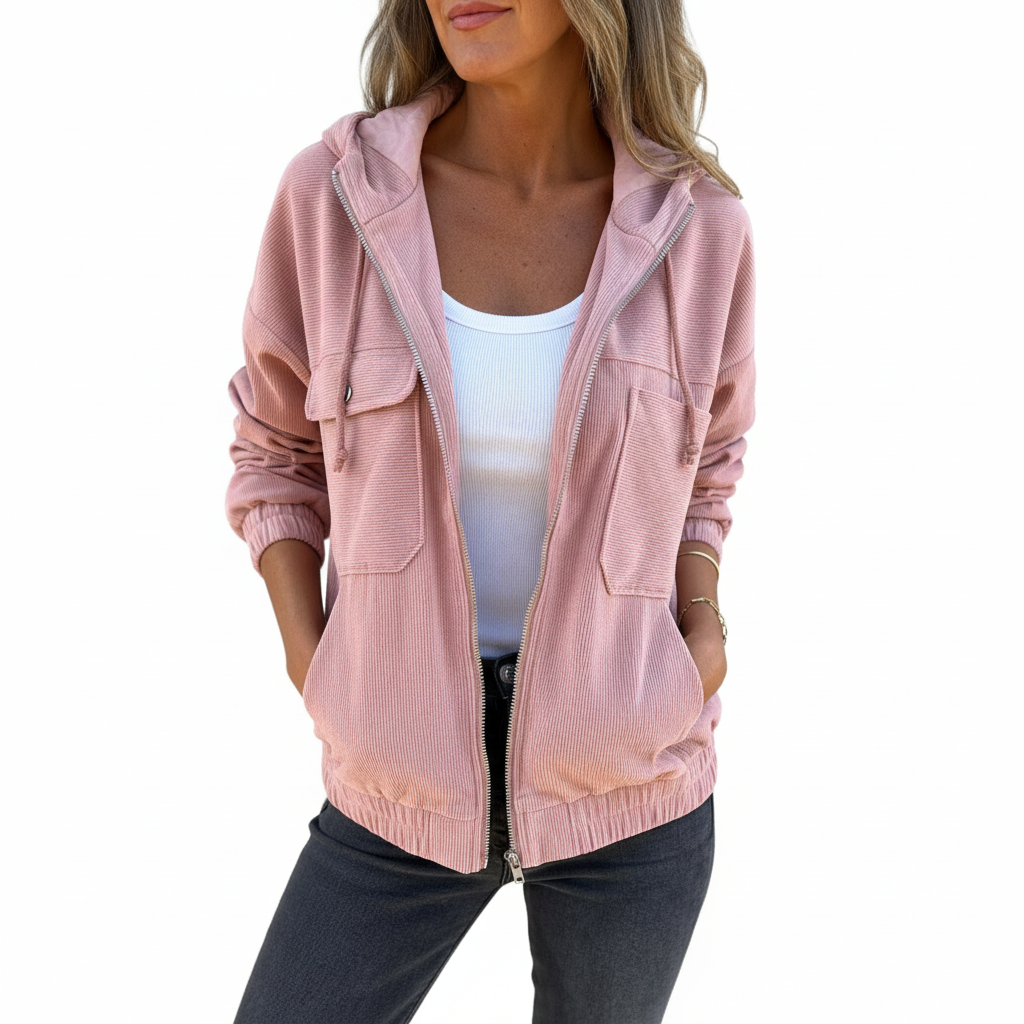Chaqueta pana rosa con capucha
