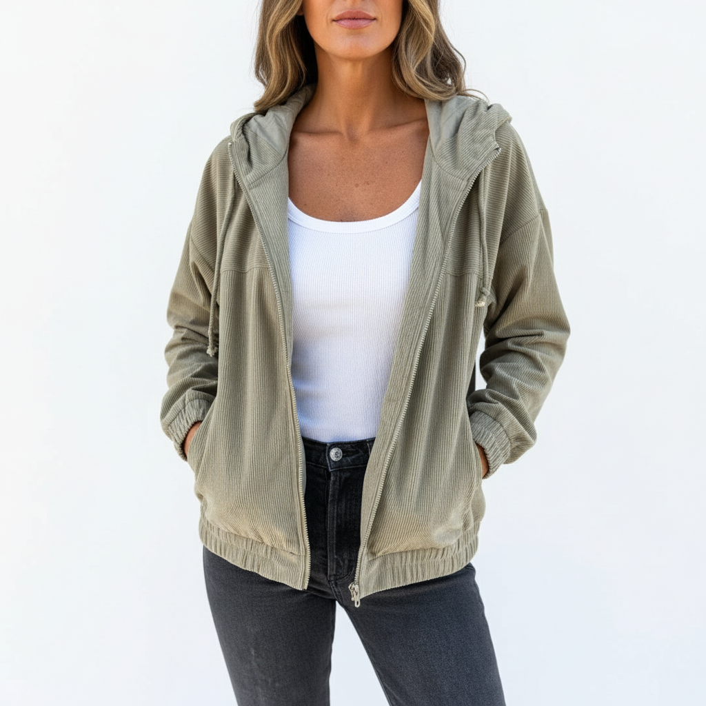 Chaqueta pana verde oliva con capucha