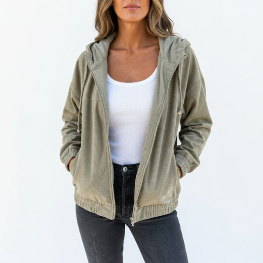 Chaqueta pana verde oliva con capucha