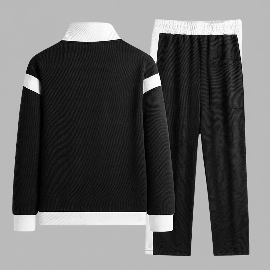 Conjunto deportivo negro y blanco vista trasera mejorado