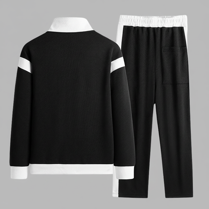 Conjunto deportivo negro y blanco vista trasera mejorado