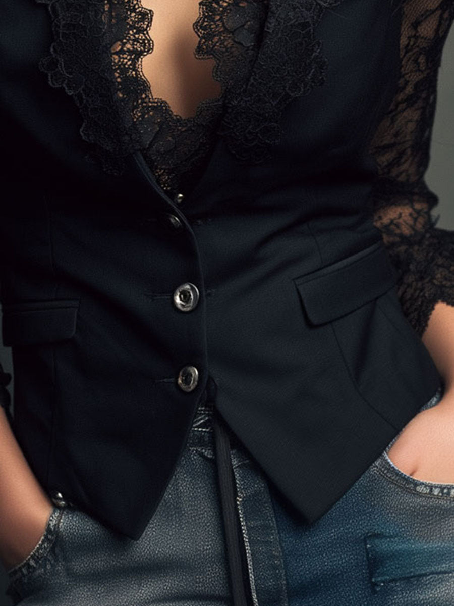 Claudia | Blazer noir avec dentelle