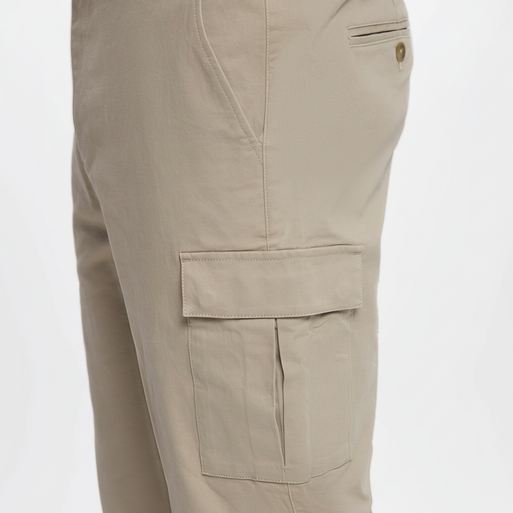Detalle bolsillo lateral cargo beige mejorado