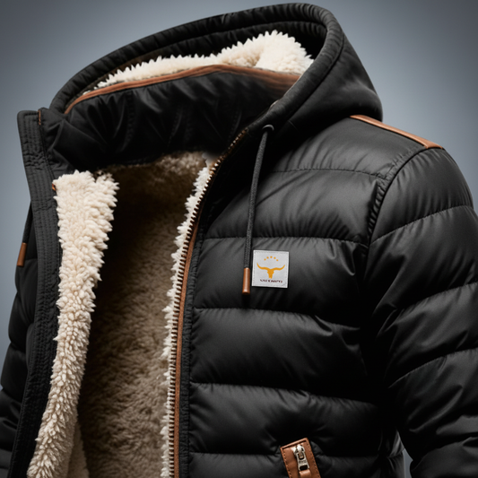 Detalle mejorado de la chaqueta acolchada con fondo moderno