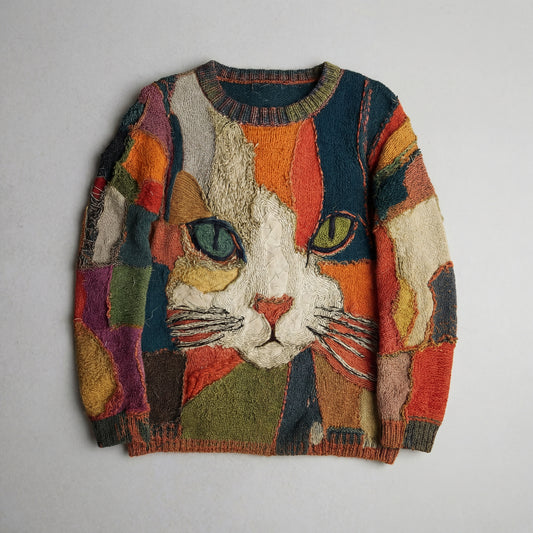 Suéter artístico con gato – Estilo único y creativo