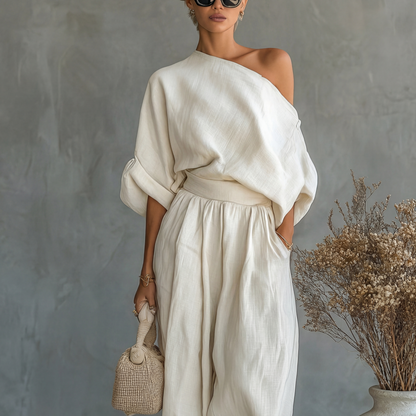 Ensemble lin épaules dénudées et pantalon fuselé