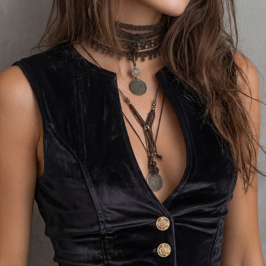 Chaleco de terciopelo vintage con escote en V – Elegancia atrevida y estilo atemporal