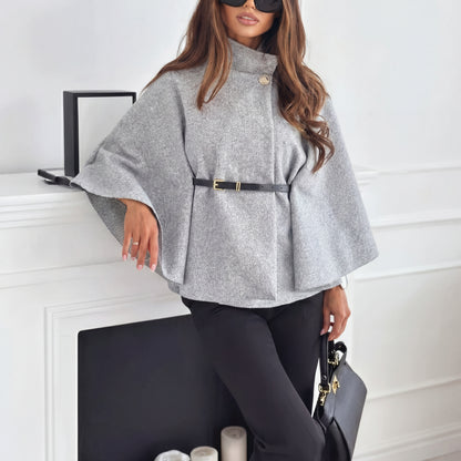 Capa Abrigo Elegante de Mujer con Cinturón – Diseño Tipo Poncho, Manga Murciélago, Estilo Profesional