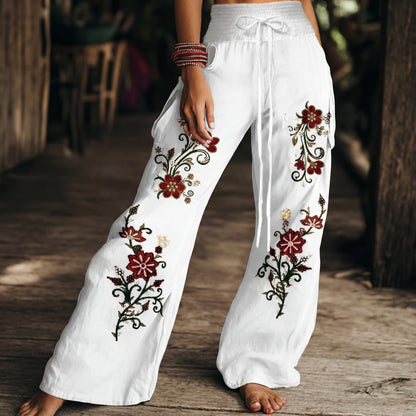 Pantalones Casuales Florales de Tiro Alto