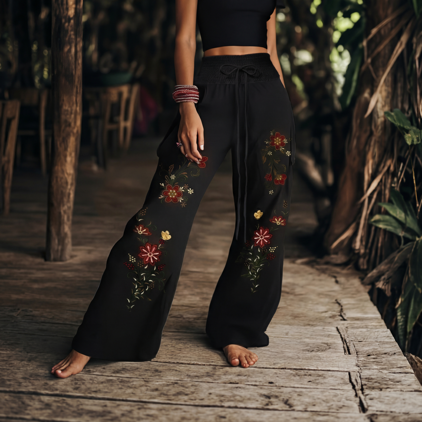 Pantalones Casuales Florales de Tiro Alto