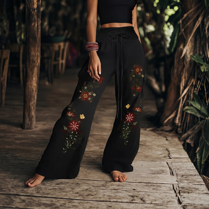 Pantalones Casuales Florales de Tiro Alto