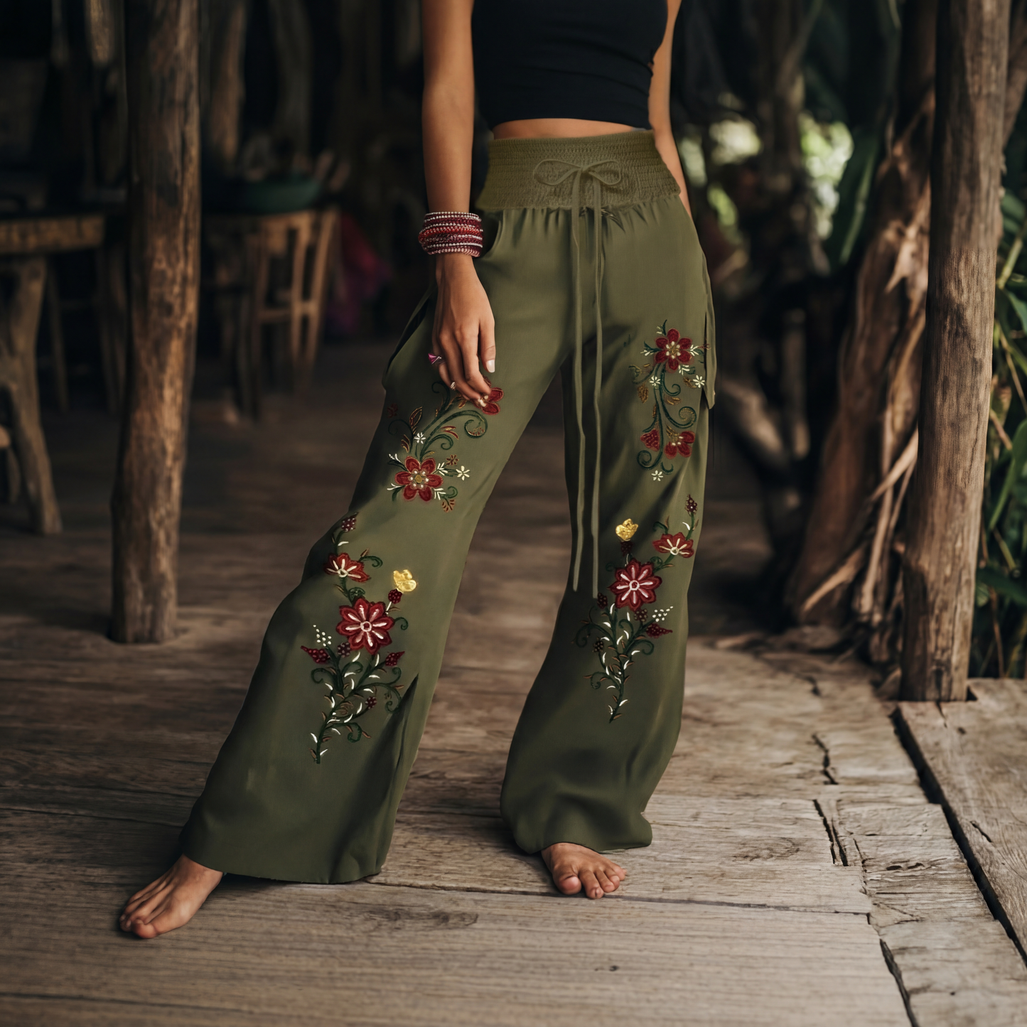 Pantalones Casuales Florales de Tiro Alto