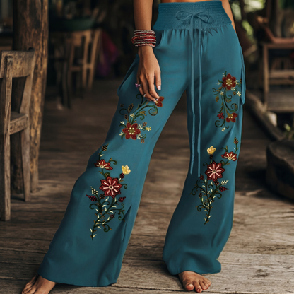 Pantalones Casuales Florales de Tiro Alto