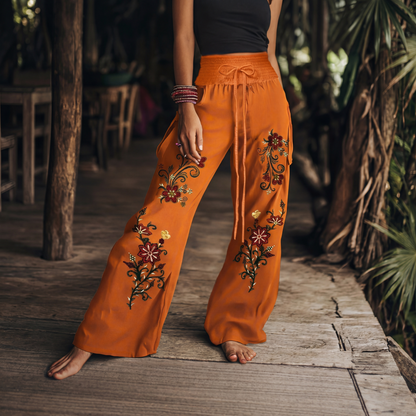 Pantalones Casuales Florales de Tiro Alto