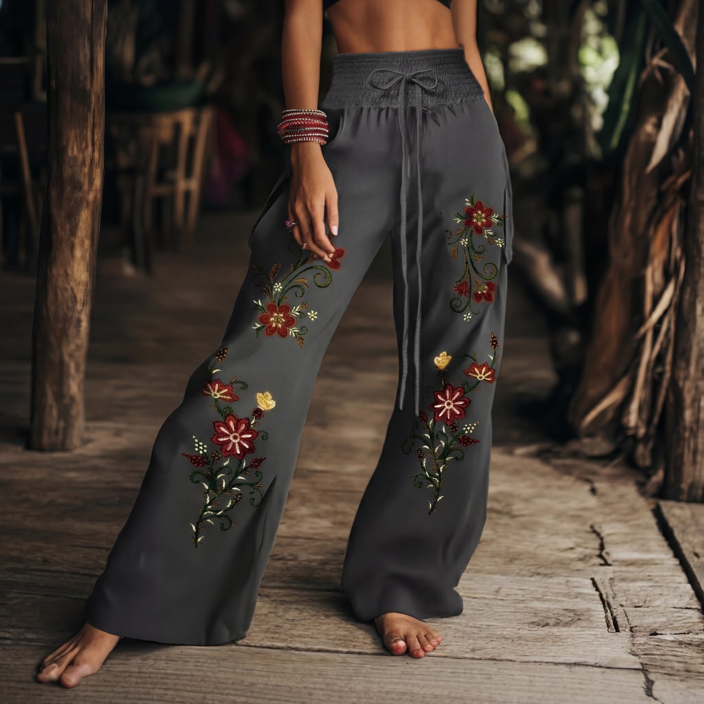 Pantalones Casuales Florales de Tiro Alto