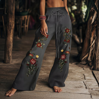 Pantalones Casuales Florales de Tiro Alto
