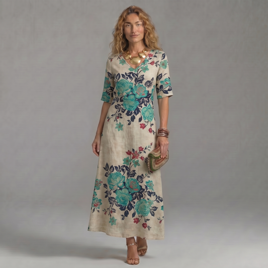 Vestido Largo Floral Verde