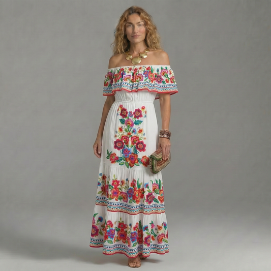 Vestido Largo Floral Coral