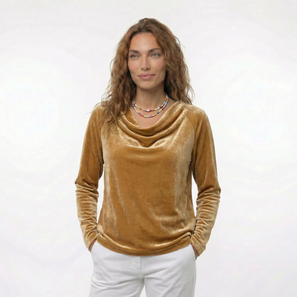 Blusa de Terciopelo Cuello Drapeado