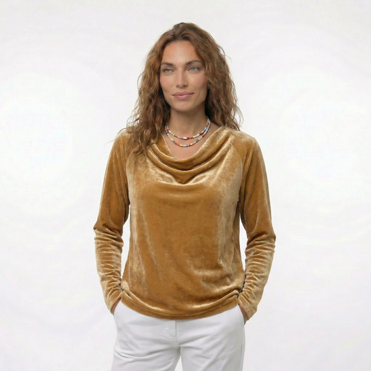 Blusa de Terciopelo Cuello Drapeado