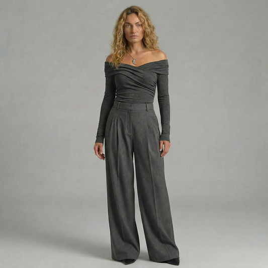 Conjunto Top Asimétrico Pantalón Wide Leg Elegante